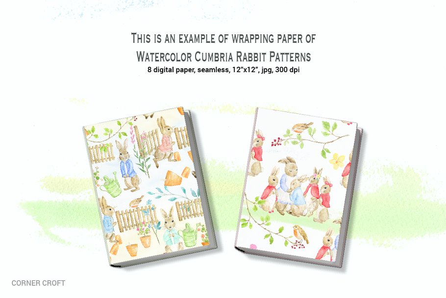 经典水彩兔子无缝图案 Watercolor Cumbria Rabbit Patterns插图(2)