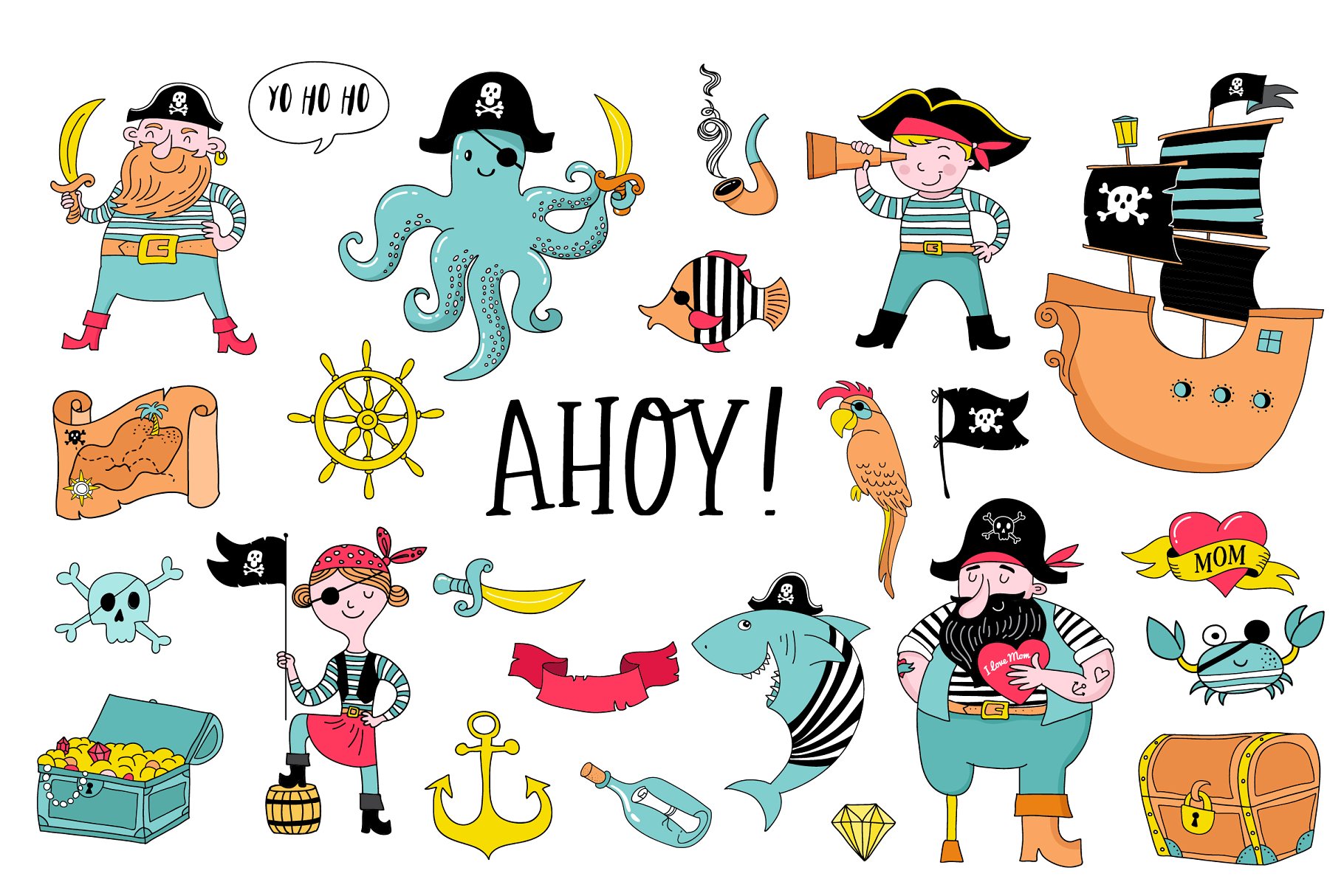海盗船系列马克笔手绘卡通插画 Ahoy! Pirate collection插图(4)