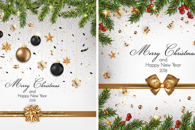 现代圣诞节&新年贺卡设计模板 Modern Merry Christmas and Happy New Year Cards插图(3)