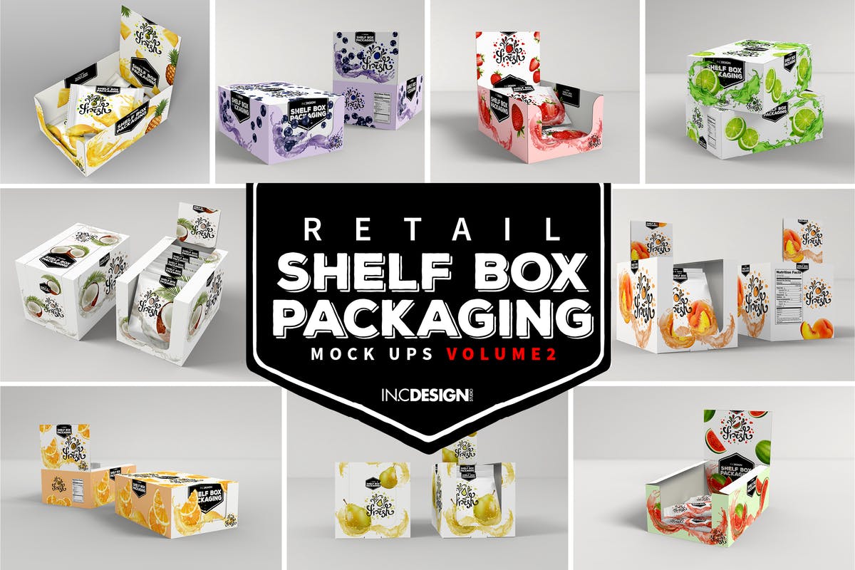 零售货架商品包装盒样机v2 VOLUME 2: Retail Shelf Box Packaging Mockups插图