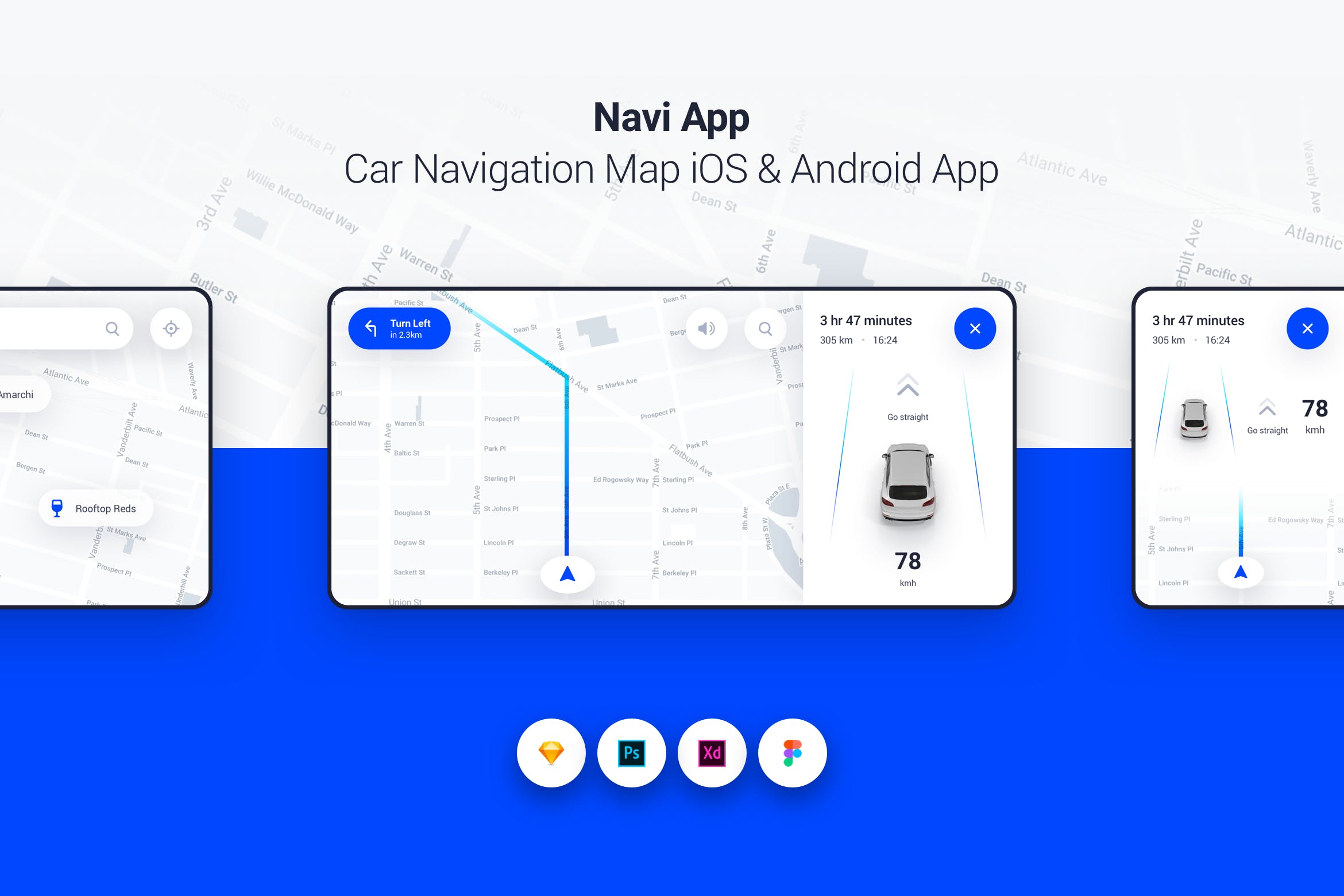 车载导航系统APP应用界面设计UI套件[PSD, SKETCH, XD] Navi App – Car Navigation Map iOS & Android App插图