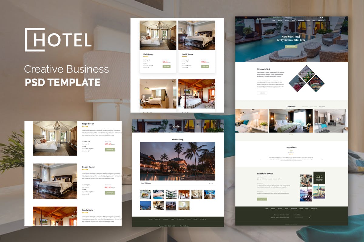 豪华酒店预订系统创意网站设计PSD模板 Hotel Resort Booking Luxury Creative PSD Template插图
