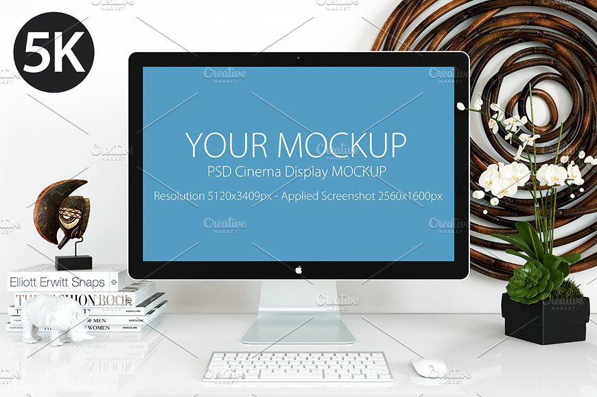 5K高清iMac一体机样机 Cinema Display Mockup 5k (1 PSD)插图