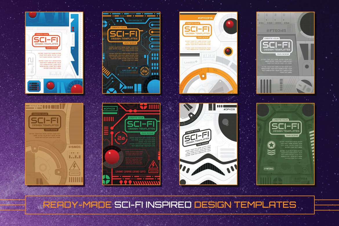 科幻主题图标&平面设计模板素材 Sci-Fi Icons and Templates插图(1)