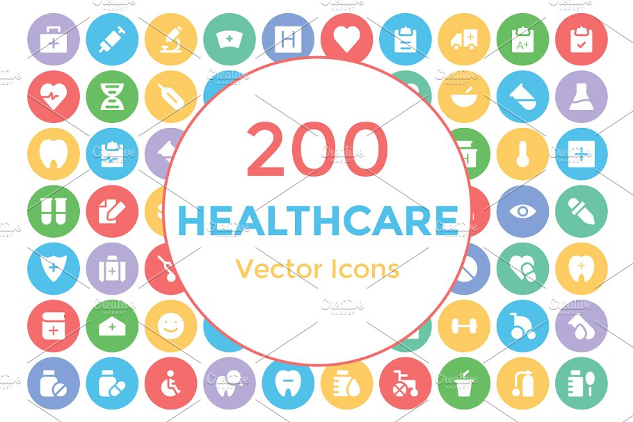 200枚健康医疗主题矢量图标素材 200 Healthcare Vector Icons插图