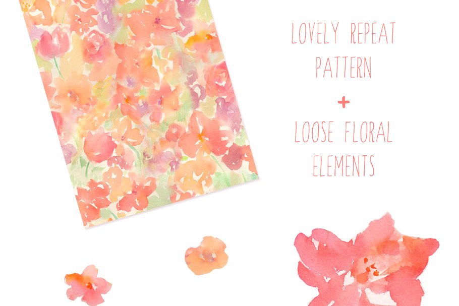 抽象水彩花卉图案背景  Abstract Floral Pattern and Flowers插图(1)