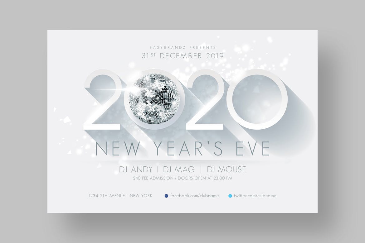 简约长阴影设计风格2020新年主题横版传单设计模板 2020 New Years Flyer Template插图(1)