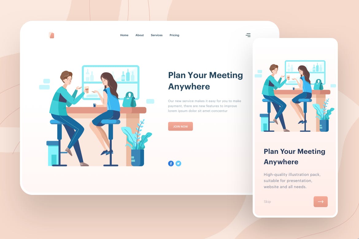 便捷会议管理主题APP&Web矢量插画 Plan Your Meeting Anywhere Illustration – Website插图(1)