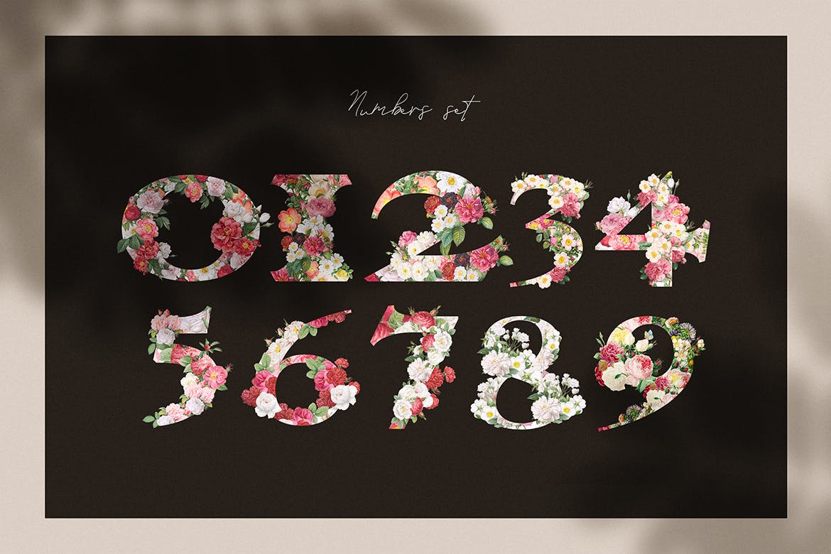 复古风格花卉字母&数字设计PNG素材 Vintage Flower Alphabet插图(4)