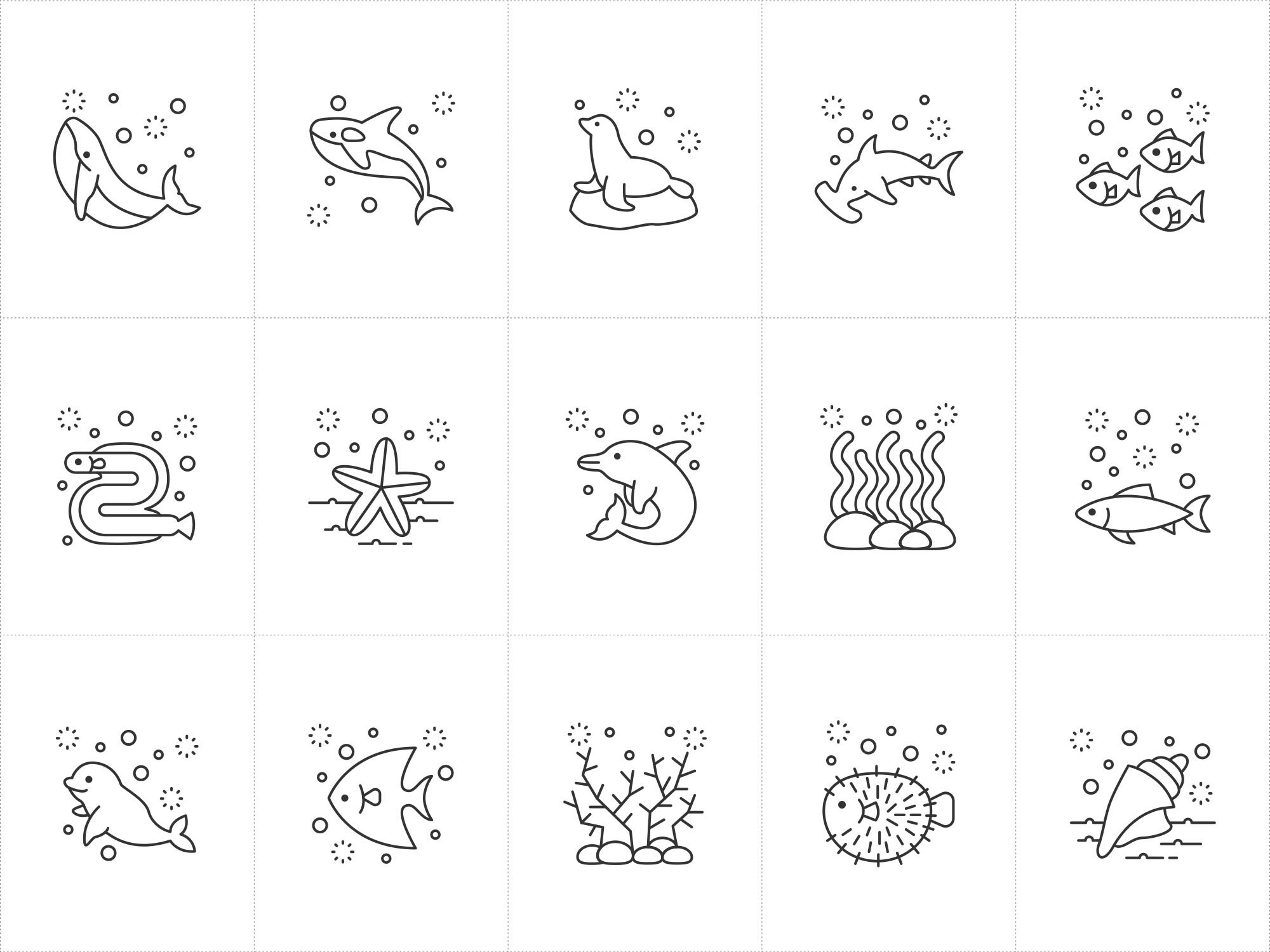 海洋主题矢量图标设计素材 Sea Life Vector Icons插图(1)