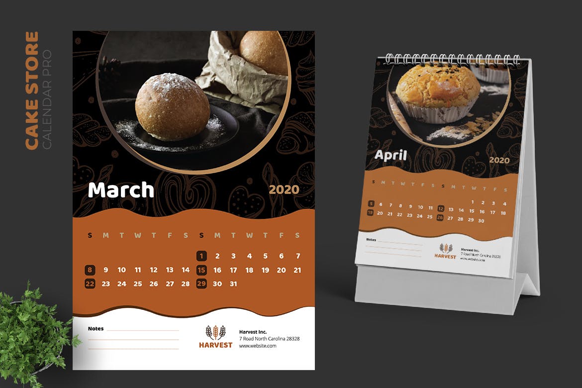 蛋糕品牌日历定制设计2020活页台历设计模板 2020 Cake Store Calendar Pro插图(2)