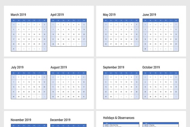 2019年新年年历Google幻灯片模板 Calendar 2019 US for Google Slides插图(3)