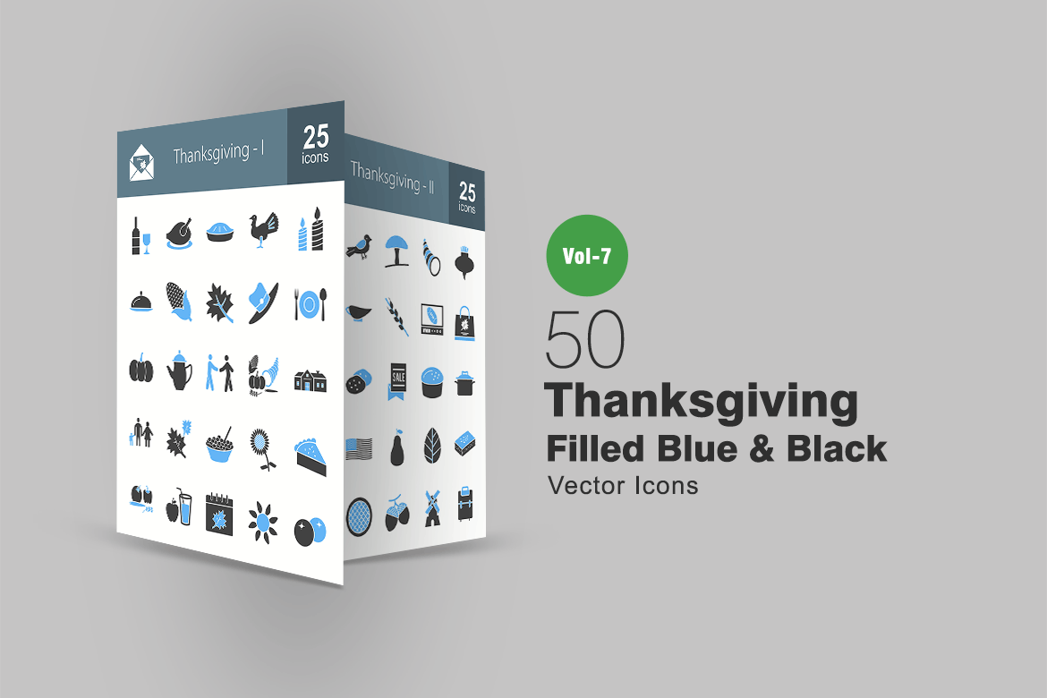 50枚感恩节主题蓝黑色矢量图标素材 50 Thanksgiving Blue & Black Icons插图