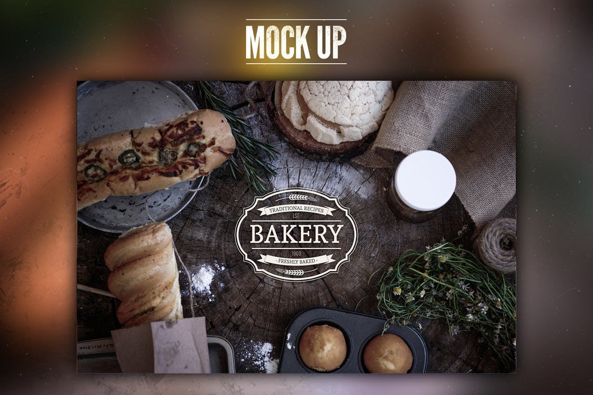 烘培品牌场景样机 Rustic Bakery Mock Up插图