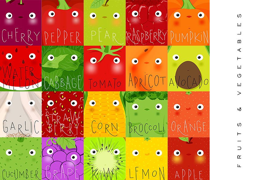 可爱卡通风水果蔬菜插画合集 Fruits & Vegetables Muzzles插图(5)