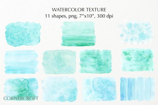 薄荷绿松石水彩背景纹理素材 Watercolor Texture Mint插图(2)