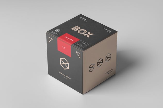 正方体纸箱包装箱样机模板 Carton Box Mockup 100x100x100插图(3)