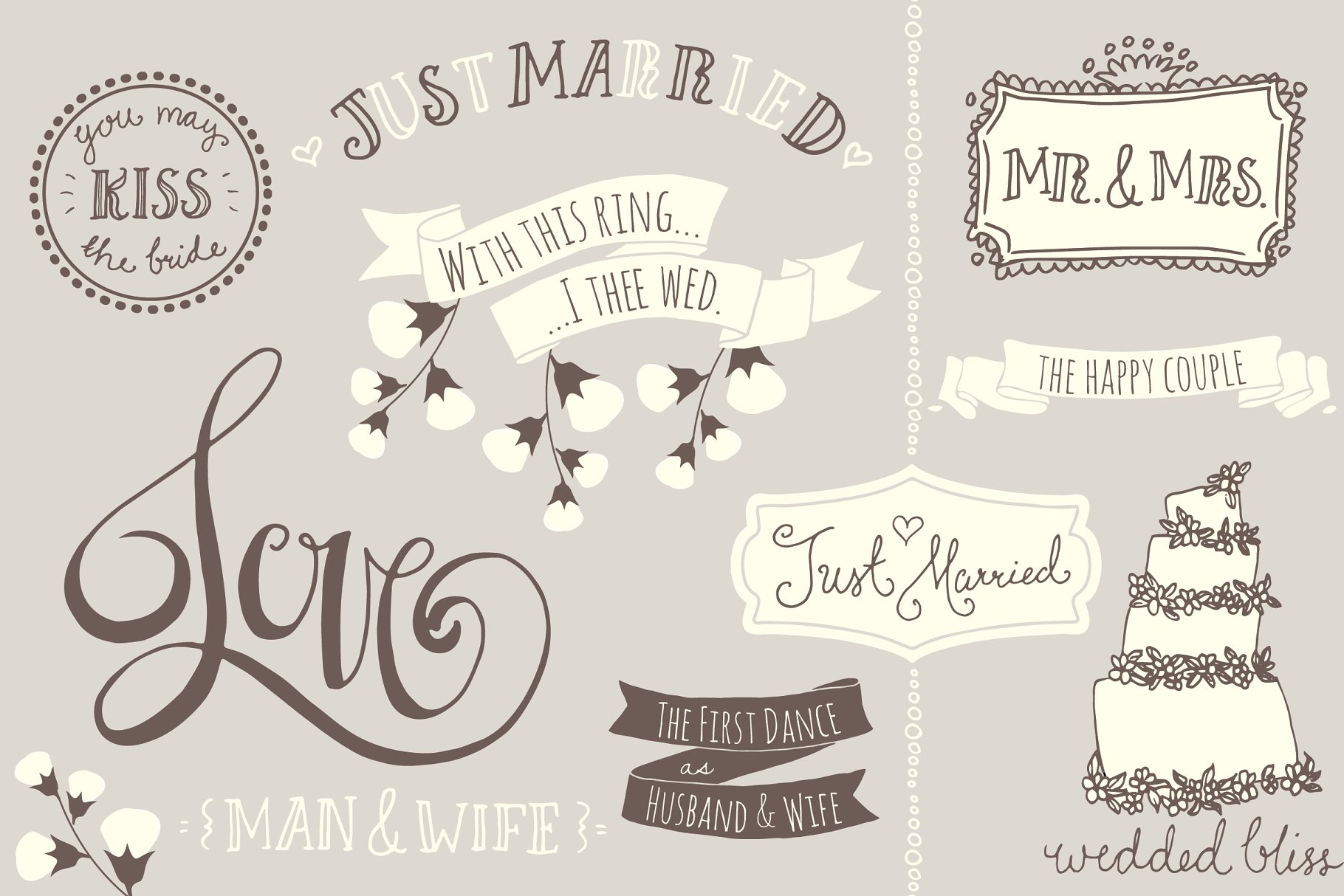 手绘婚礼设计物料素材[叠层背景+笔刷] Wedding Overlays / Photoshop Brushes插图