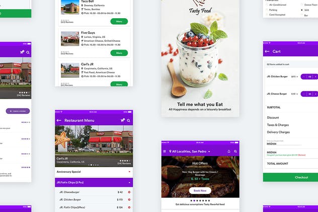 大众点评美团美食点餐手机APP应用UI套件 Tasty Food-Online Food Order Mobile App UI Kit插图(5)