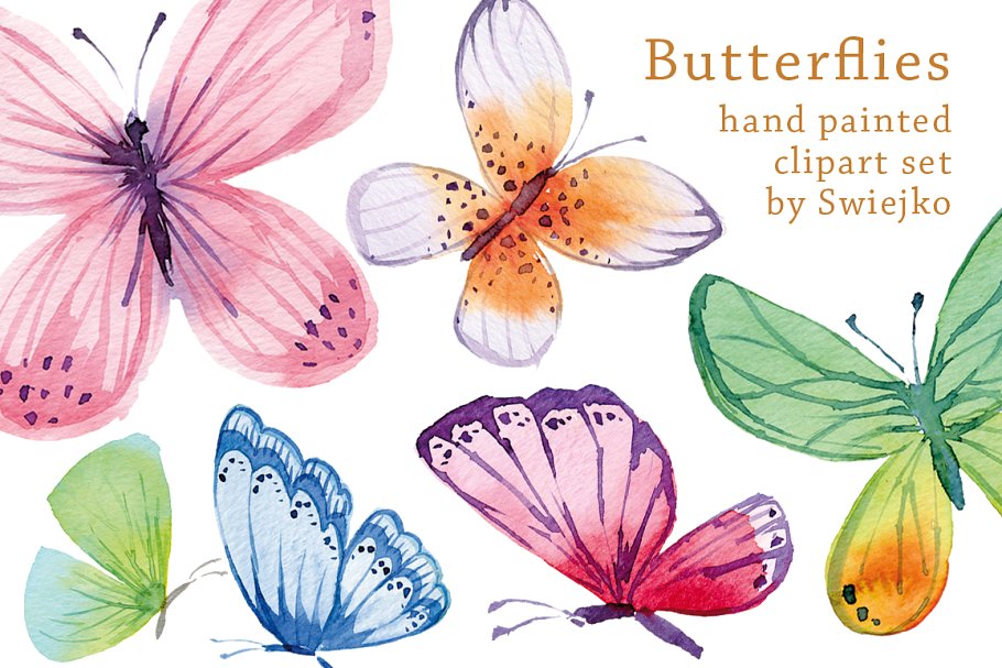 美丽浪漫的手绘水彩蝴蝶插图 Watercolor Butterflies插图