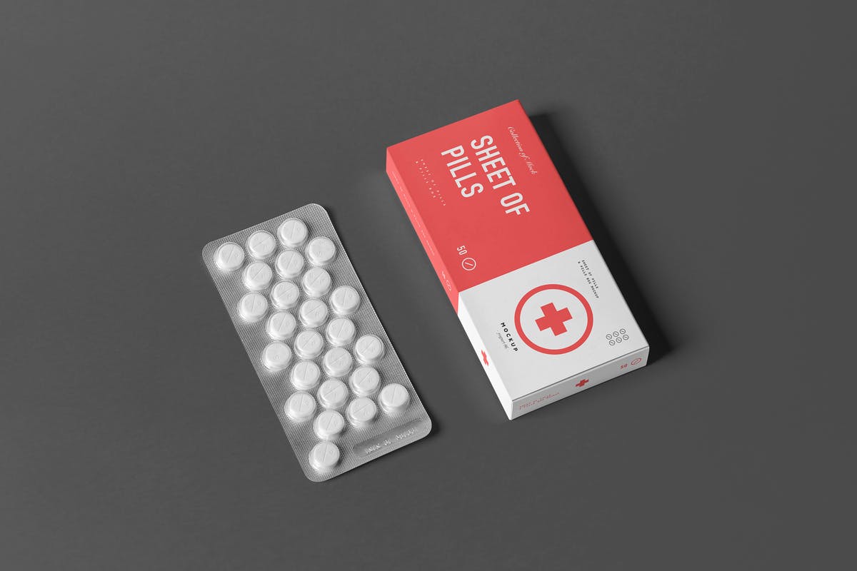 药物包装盒样机模板 Pills Box Mock-up插图