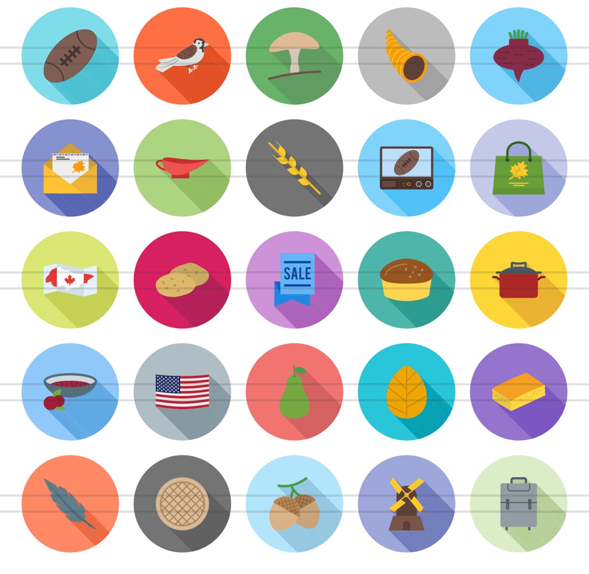 50个感恩节主题扁平设计风格阴影图标 50 Thanksgiving Flat Shadowed Icons插图(2)