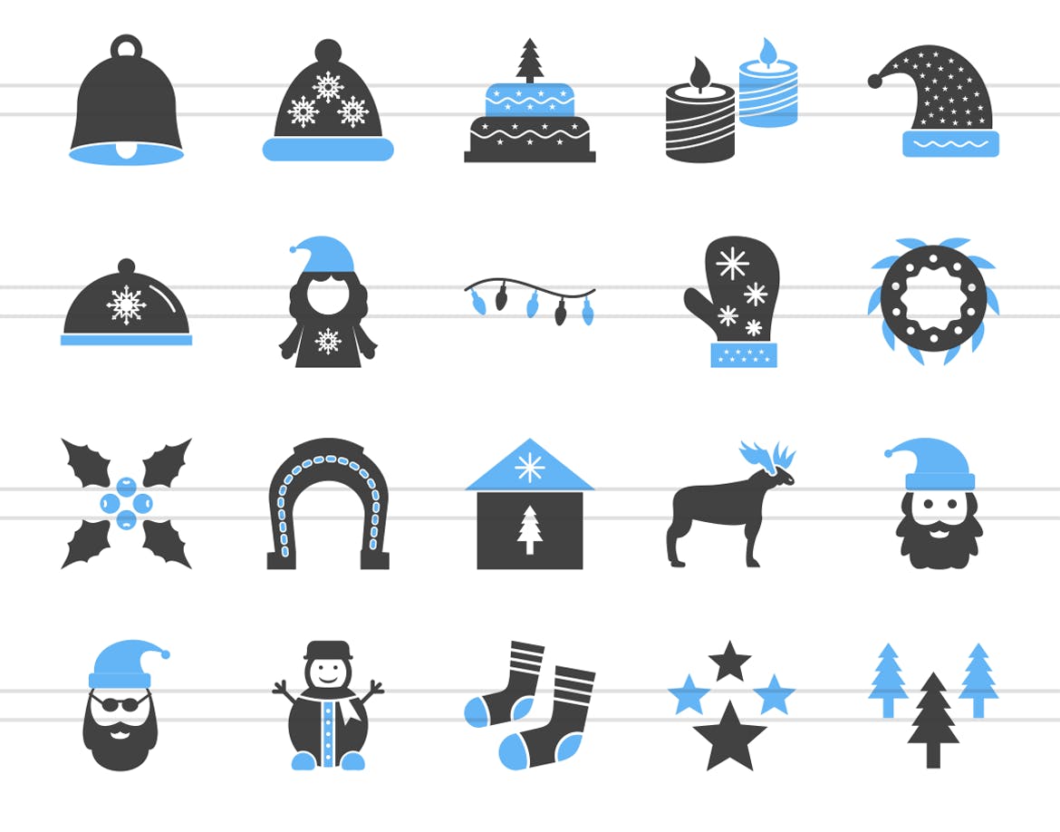 40枚圣诞节主题蓝黑色填充图标 40 Christmas Filled Blue & Black Icons插图(2)