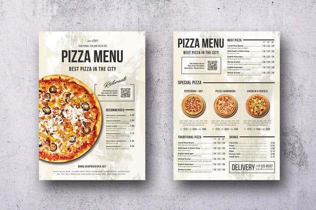 经典设计分隔单页披萨店/餐厅菜单模板 Single Page A4 & US Letter Menu Bundle插图(1)