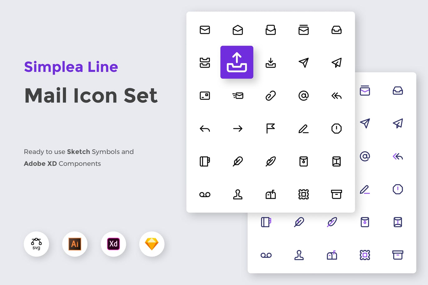 邮箱客户端UI设计线性图标矢量素材 Simplea Line – Mail Icon Set插图