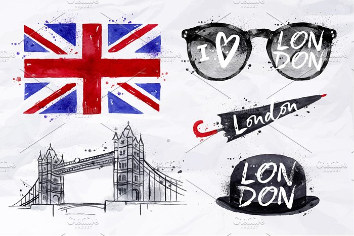 伦敦特征手绘插画素材 London Set插图(3)
