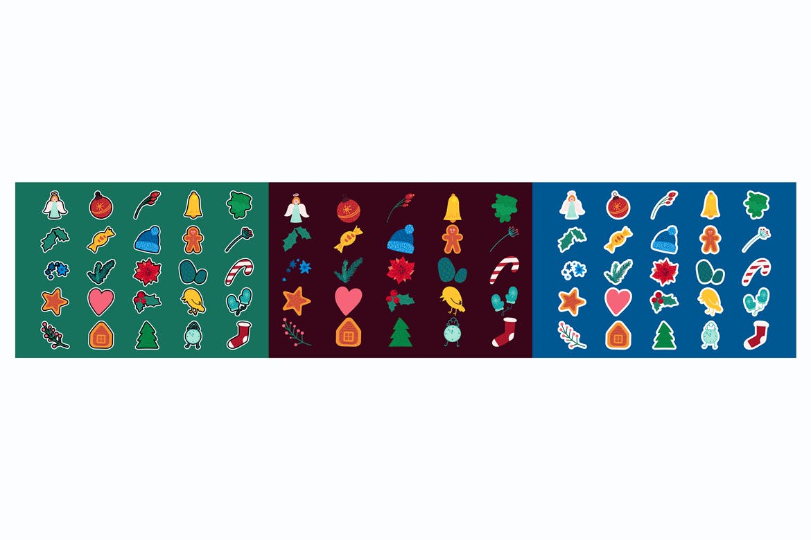 圣诞节&冬季主题贴纸图案矢量设计素材包 Christmas And Winter Stickers Set插图(3)
