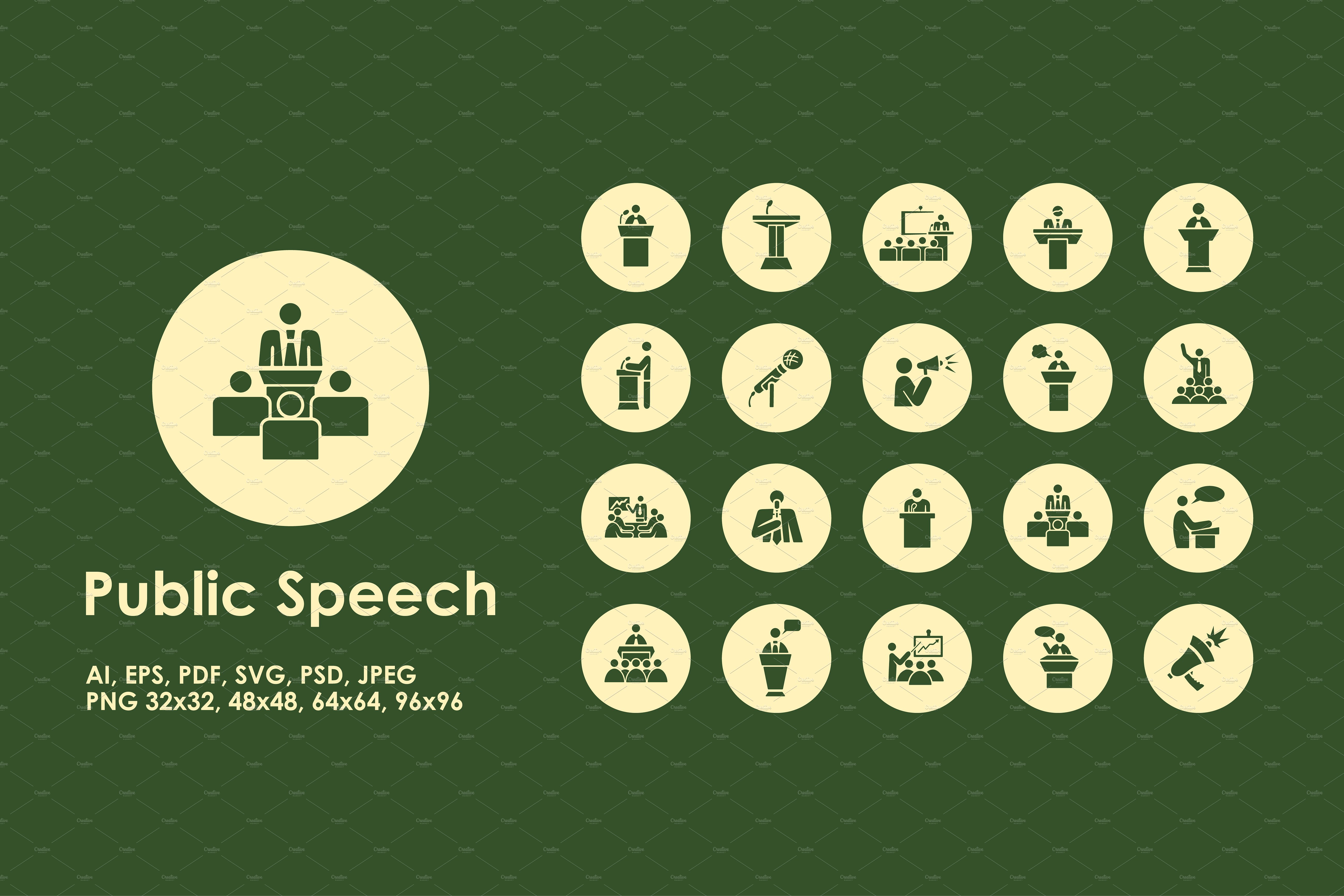 一组公共演讲简单图标  Public Speech simple icons插图