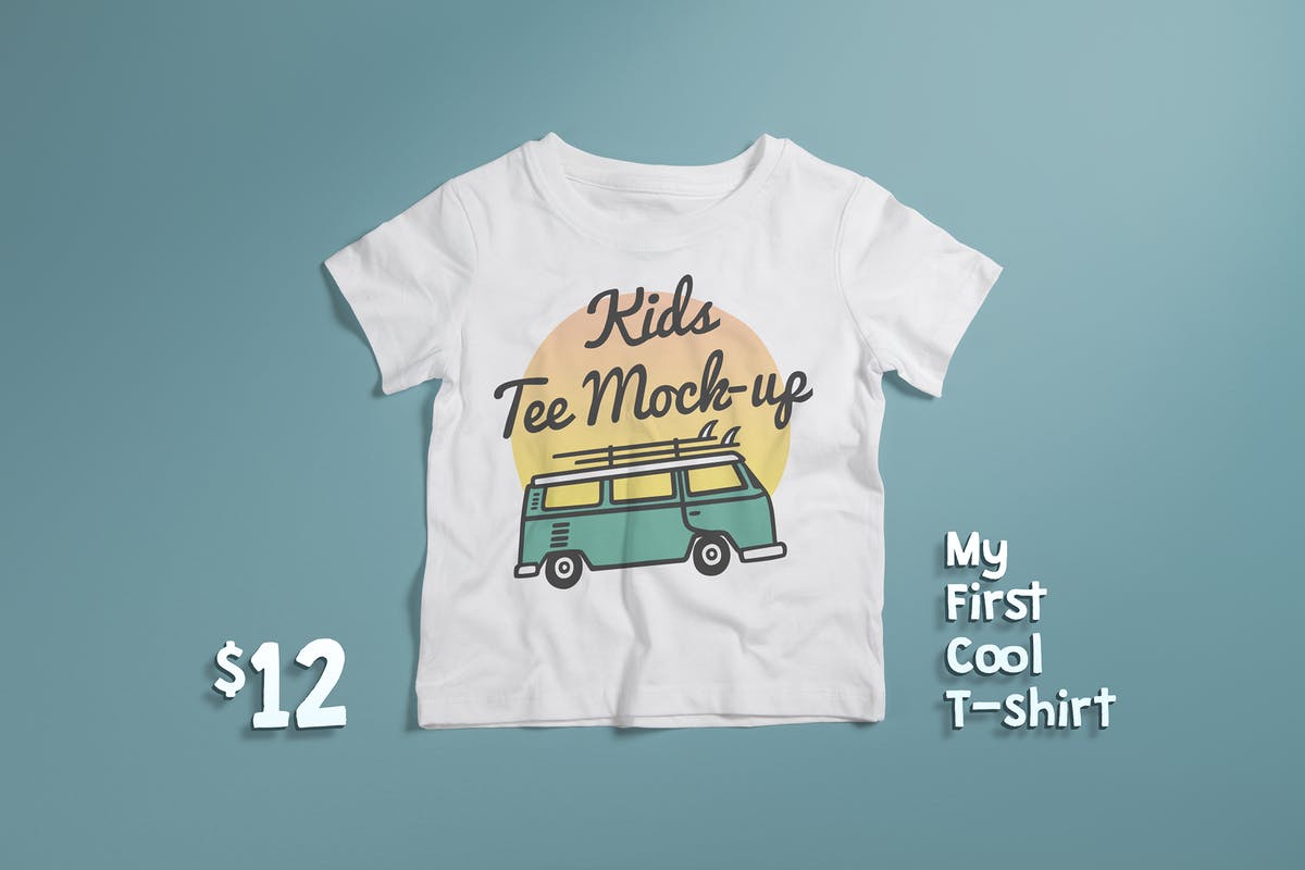 儿童版圆领T恤服饰印花设计样机素材 Crew Neck T-shirt Mock-up Kids Version插图