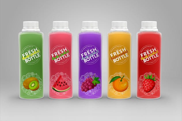 果汁瓶包装外观设计样机模板 Juice Bottle Set Packaging MockUp插图(1)