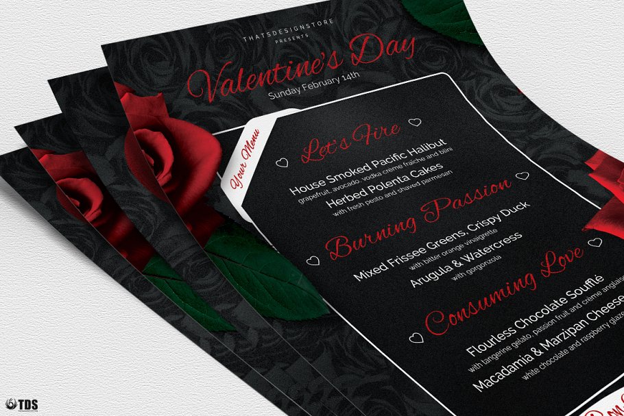 情人节主题传单模板v3 Valentines Day Flyer+Menu PSD V3插图(4)