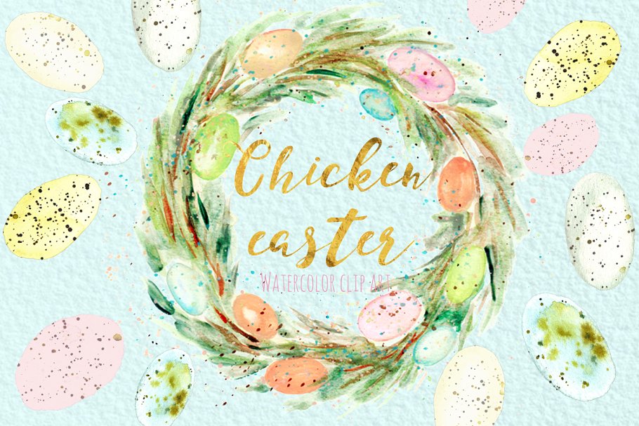 复活节主题小鸡水彩剪贴画 Easter Chicken.Watercolor clipart插图(1)