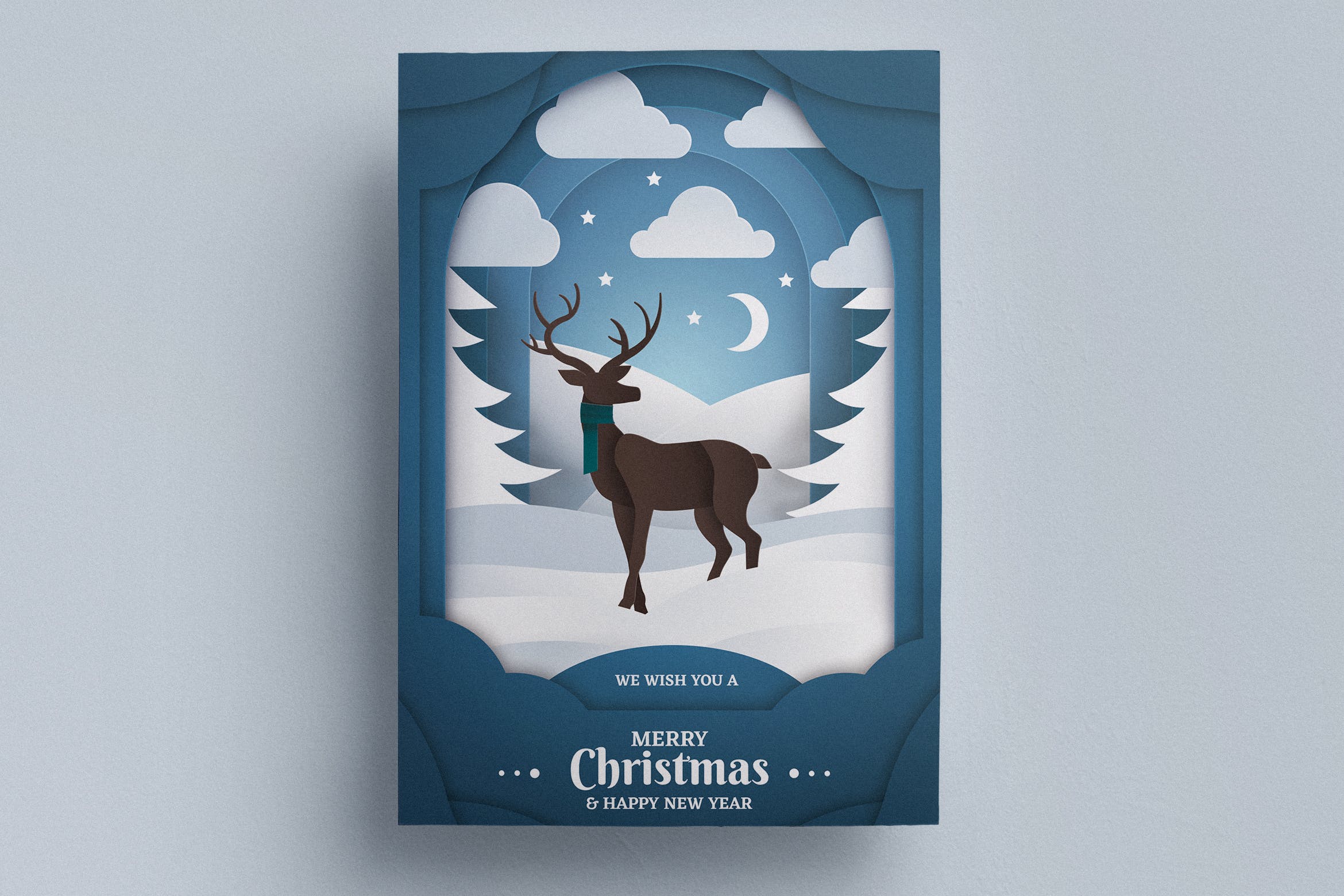 立体剪纸艺术圣诞节传单海报设计模板v2 Paper Art Christmas Flyer Template插图