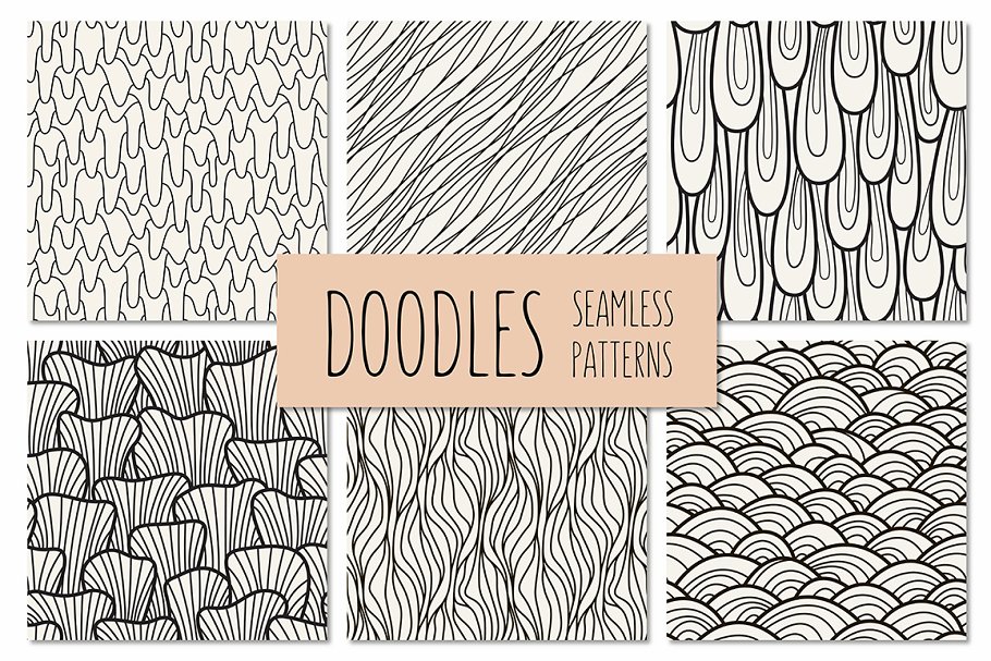 手绘涂鸦无缝线条重叠图案 Hand drawn Doodles Seamless Patterns插图