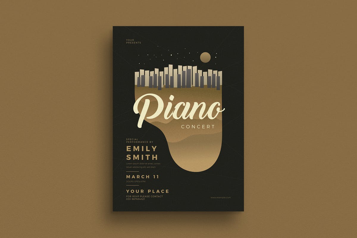 钢琴演奏会音乐活动海报设计模板 Piano Concert Flyer插图