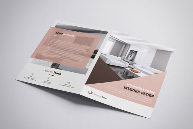 室内设计双折页广告手册设计模板 Interior Design Bifold Brochure插图(4)