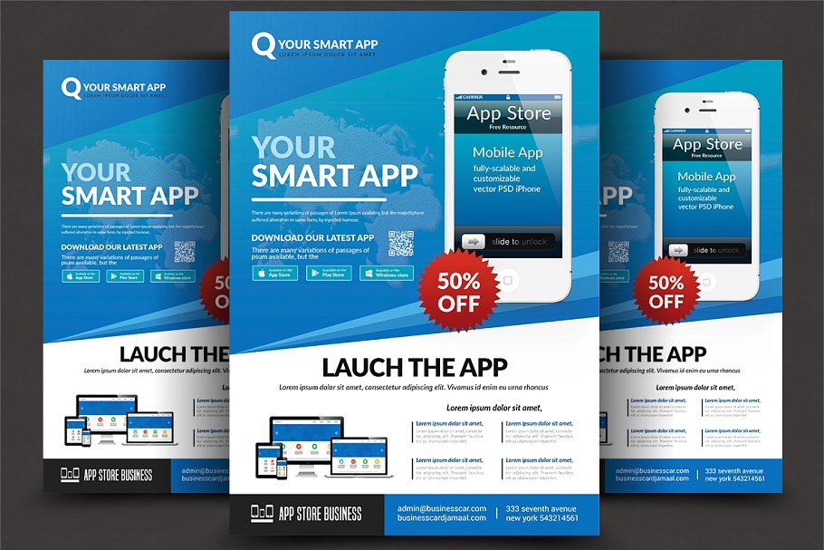 手机应用程序网站开发推广宣传单设计素材 Mobile App Flyer Template插图