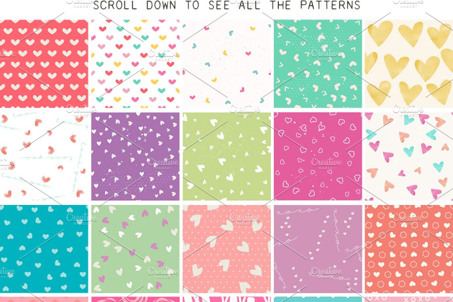 爱心心形礼品包装纸张纹理 Be Mine Seamless Patterns插图(1)
