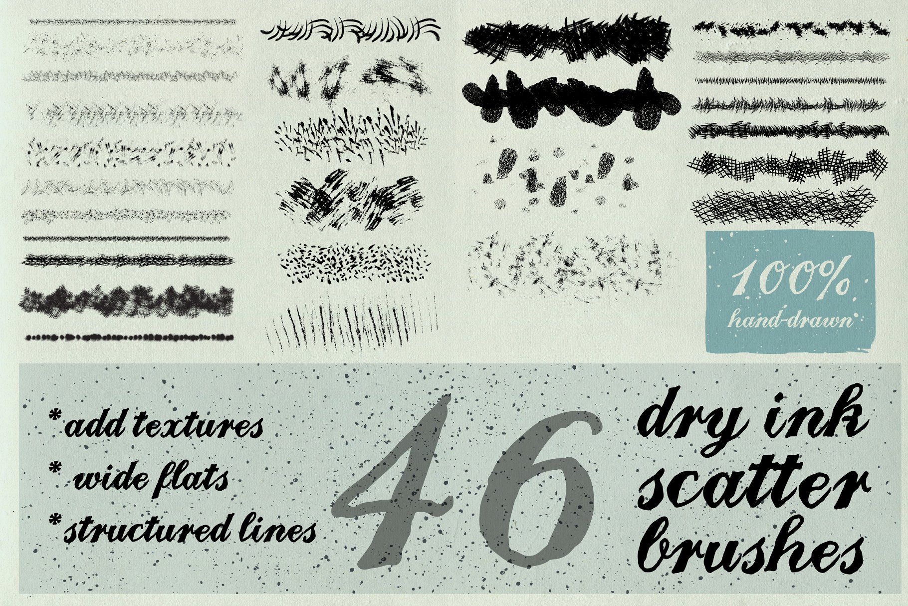 84款干墨水笔画AI笔刷合集 Dry ink brushes VOL.2 scatter&lines插图(3)