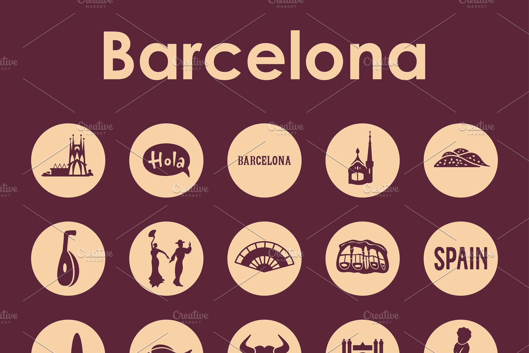 巴塞罗那西班牙风情图标集 Set of Barcelona icons插图(2)