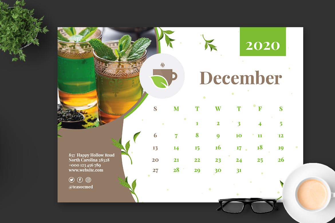 茶文化茶叶品牌定制2020年活页台历表设计模板 2020 Tea Herbal Green Calendar Pro插图(7)