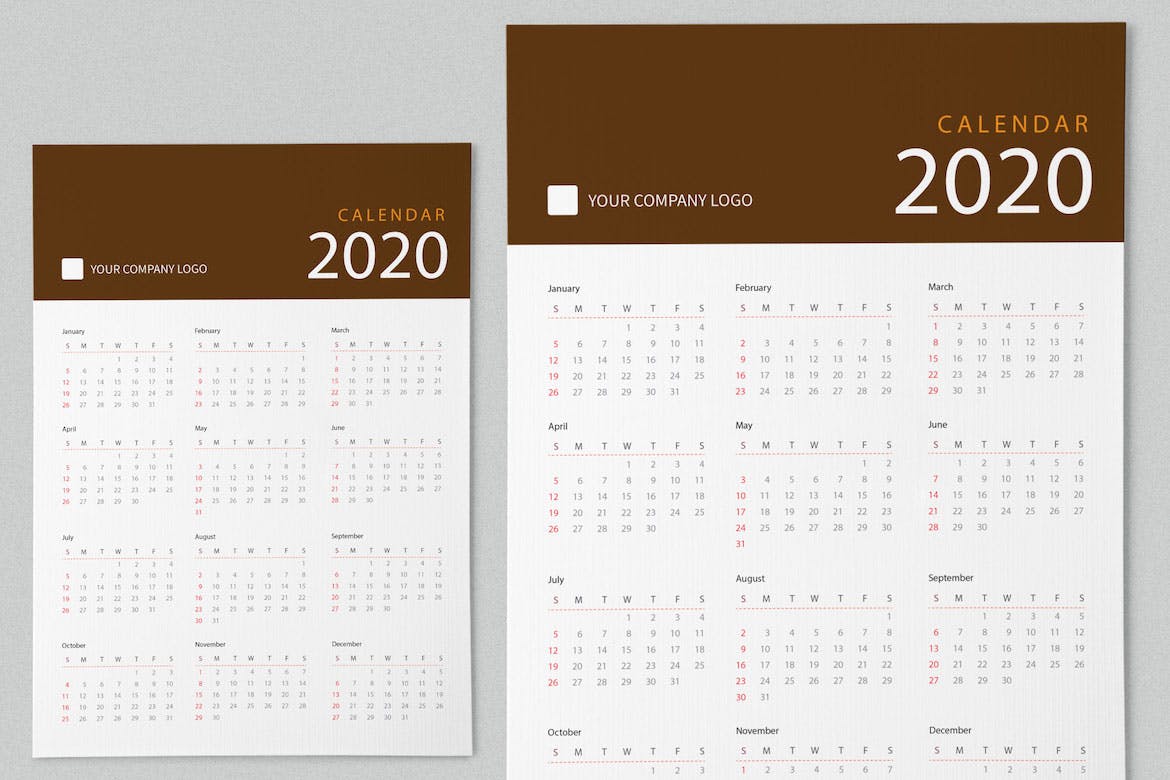 极简主义纯色设计2020年历日历设计模板 Creative Calendar Pro 2020插图(2)