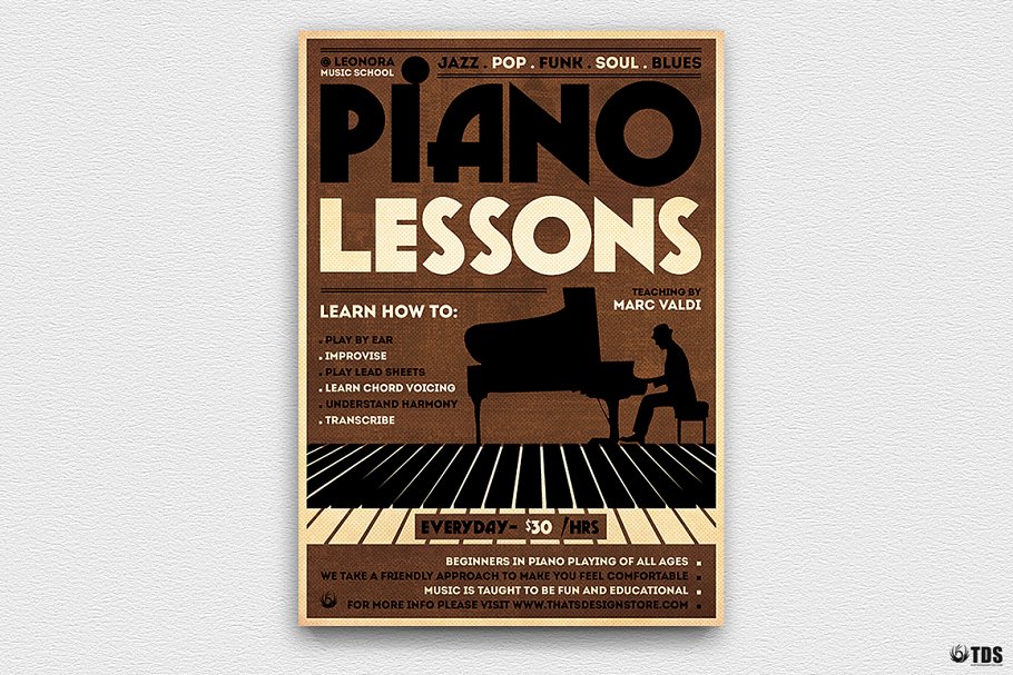 钢琴音乐课程推广传单PSD模板 Piano Lessons Flyer PSD插图(3)