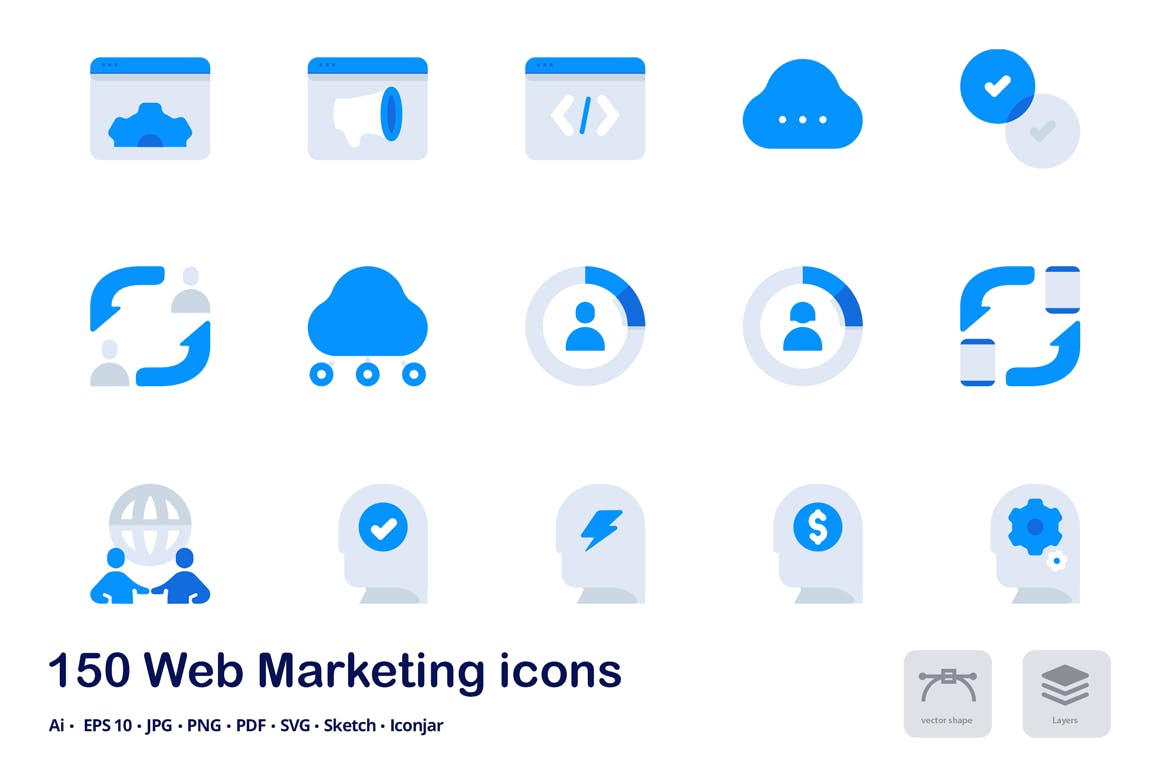 150枚网站营销双色调扁平化图标素材 Web Marketing Accent Duo Tone Flat Icons插图(3)