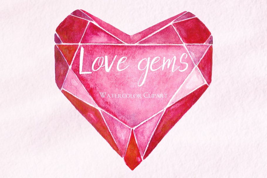 浪漫柔嫩水彩宝石剪贴画 Valentine’s clipart. Hearts gems.插图(6)