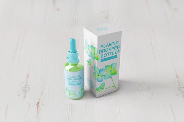化妆品塑料滴管瓶/纸盒样机 Plastic Dropper Bottle/ Paper Box Mockup插图(6)